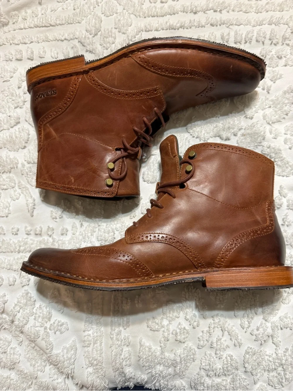 Sebago Brown Leather Wingtip Lace-Up Boots Size 11 Men’s